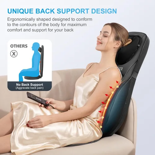 Vista 2 de COMFIER Masajeador Shiatsu de espalda con calor, almohadilla de masaje para silla con amasado profundo y masaje giratorio, masajeador para silla