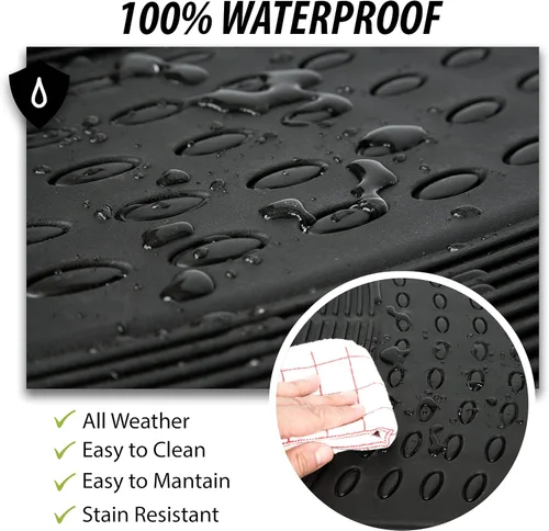 Vista 5 de ZONETECH Alfombras de goma para interior de automóvil, para todo tipo de clima, 3 piezas ajustables, impermeables, inodoras, negras, super