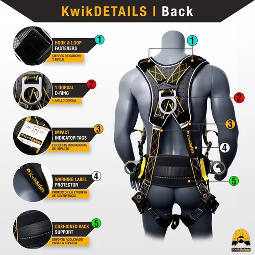 Vista 4 de KwikSafety - TYPHOON Safety Harness [3 D-RINGS + BACK SUPPORT] Safety Harness Fall Protection Kit, 2025 ANSI Compliant