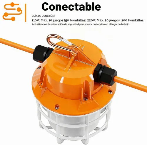 Vista 5 de NS Luces de Cadena de Construcción LED de Grado Industrial de 50 Pies Super Brillantes 5000K IP65 Enlazables para Sitios de Construcción, Trabajo