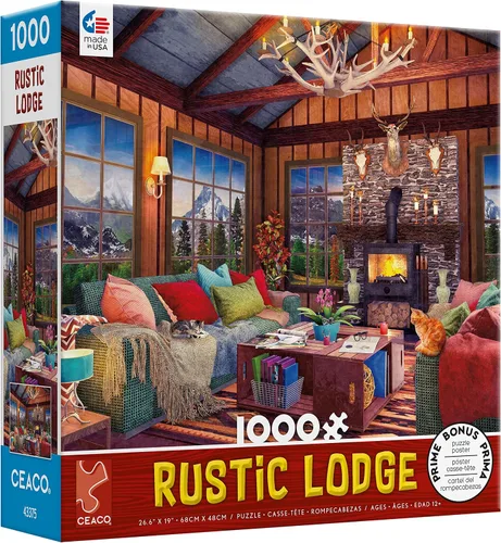 Vista 4 de Ceaco - Rustic Lodge - Cozy Fire - Rompecabezas de 1000 piezas, 27 x 20