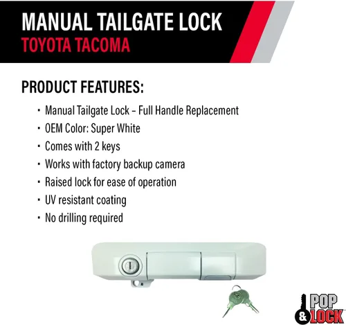 Vista 3 de Pop & Lock Cerradura manual de puerta trasera para Toyota Tacoma, Super blanco