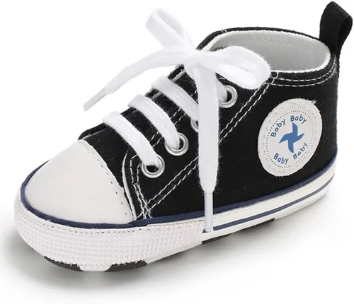 Vista 6 de Zapatos de lona para bebés recién nacidos, suela suave, para los primeros pasos, zapatos planos para niños pequeños, zapatos de mezclilla unisex