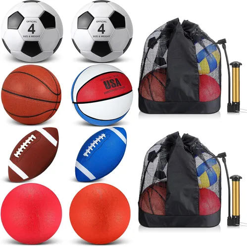 Vista 8 de Liliful Juego de 8 pelotas deportivas para el regreso a la escuela, tamaño oficial, fútbol, baloncesto, fútbol, patio, equipo de PE con bolsa
