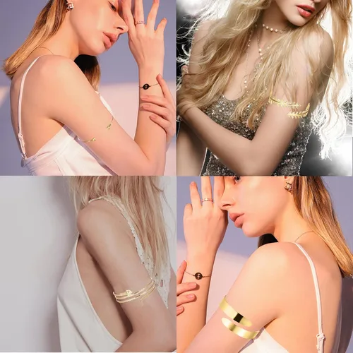 Vista 5 de CASDAN 9 piezas de brazalete de brazo superior para mujer pulsera de brazo minimalista de oro ajustable de bobina abierta brazalete de pulsera
