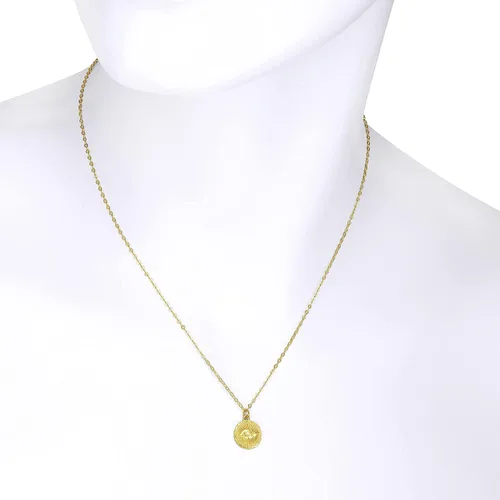 Vista 3 de Collar de oro amarillo macizo italiano de 14 quilates con colgante de disco de mal de ojo ajustable 160in o 180in