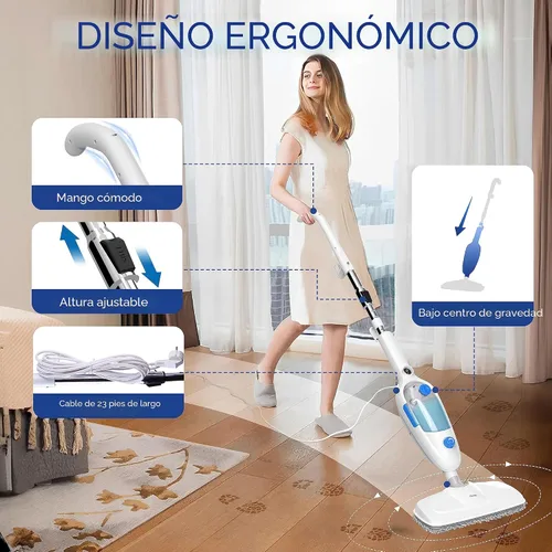Vista 6 de Trapeador de vapor para limpieza de suelos de madera dura, limpiador de vapor ligero para vinilo, laminado, alfombra, suelos duros de azulejos