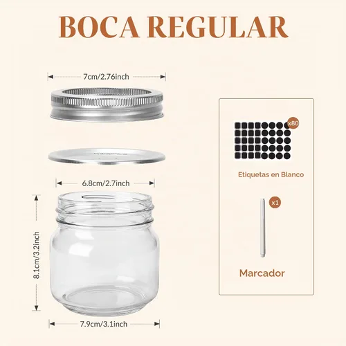 Vista 2 de CycleMore 24 tarros de vidrio transparente de 8 onzas con tapas separables de plata regulares, tarros redondos de 8.5 fl oz para especias para miel