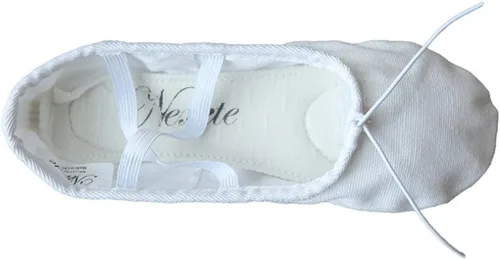 Vista 7 de Nexete Zapatos de ballet de lona para mujer, para yoga, gimnasia, de piel, con suela dividida, zapatos planos para mujer, color blanco, negro, rosa