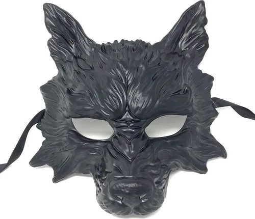 Vista 3 de Máscara de lobo de estilo steampunk, aterrador, terror, diablo, lobo, mascarada, disfraz de Halloween, cosplay, fiesta Negro