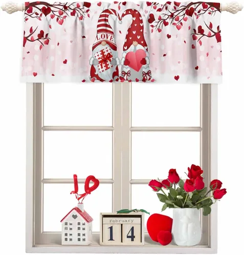 Vista 9 de Cenefas de cortina de Navidad con diseño de muñeco de nieve para ventanas, cenefas de ventana de hojas de eucalipto, bolsillo para barra, cortinas