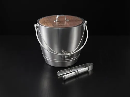 Vista 2 de Crafthouse by Fortessa Charles Joly Professional Barware - Cubo de hielo redondo de acero inoxidable con pinzas