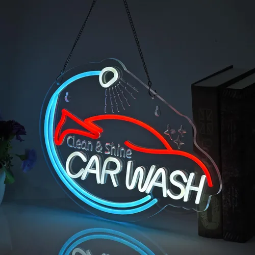 Vista 3 de Letrero de neón para lavado de autos, luces de neón para colgar en la pared, decoración artística para estaciones de servicio, servicio comercial