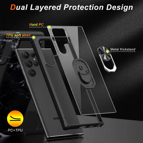 Vista 7 de LUMARKE Funda protectora resistente para Galaxy S22 Ultra, transparente y resistente con soporte magnético, color negro transparente