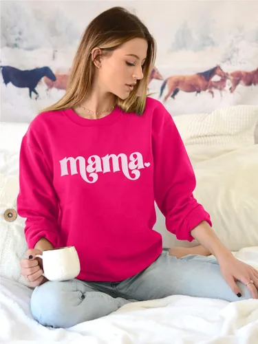 Vista 2 de FASHGL Sudadera de manga larga con estampado de letras para mamá, camiseta suelta de moda para mamá