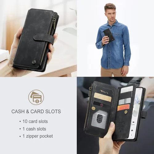 Vista 6 de JGY - Funda para Pixel 6A, Google Pixel 6A de piel de gamuza con cremallera y correa de cordón, Pixel 6A, monedero, cartera magnética para mujer