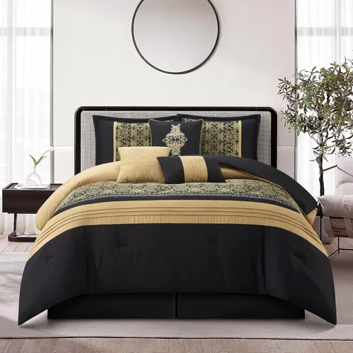 Vista 11 de Juego de edredón damasquino plateado/marfil de California con diseño de patchwork, 8 piezas, juego de ropa de cama premium de jacquard para todas