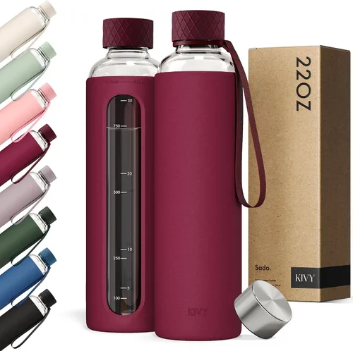 Vista 18 de KIVY Botella de agua de vidrio con funda de silicona de 22 oz