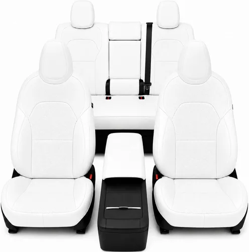 Vista 8 de Funda de asiento para Tesla Modelo Y 2020-2024, impermeable, de piel de napa totalmente envuelta (TY-rojo + negro)