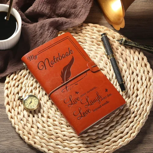 Vista 3 de Diario de cuero Live Laugh Love – Diario de tapa feliz, diario de viaje rellenable, encuadernado en cuero, cuaderno inspirador, cuaderno de bocetos