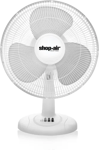 Vista 8 de Shop-Air Ventilador de mesa oscilante de 12 pulgadas, 3 velocidades, circulación de aire silenciosa y potente, inclinación de cabeza ajustable