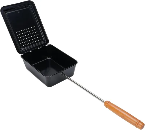 Vista 6 de Bandeja antiadherente para palomitas de maíz, sartén manual de hierro resistente con mango de madera para el hogar, camping, patio trasero, máquina