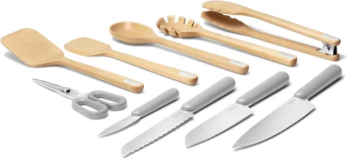 Vista 8 de Caraway Juego de cuchillos de cocina y juego de utensilios de madera Crema