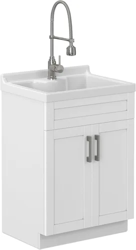 Vista 16 de SIMPLIHOME Hennessy - Lavabo y armario de lavandería de acero inoxidable de 24 pulgadas, color blanco Blanco (Glacier White)