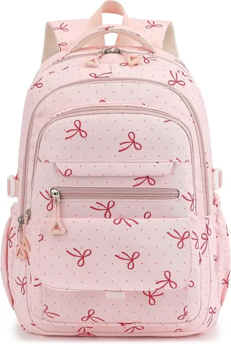 Vista 9 de Phaoullzon Mochila escolar para niñas adolescentes para niños, mochila estética universitaria para laptop para mujeres, Beige, Grande