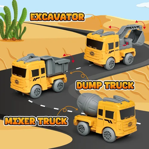 Vista 5 de Pistas de carreras de construcción para niños, 128 piezas de camión de construcción y juego de pista flexible, juguetes de ingeniería, regalos