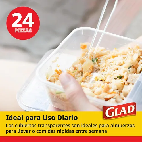 Vista 2 de Glad Tenedores de plástico transparente, 24 unidades Tenedores de plástico transparente resistentes para uso diario