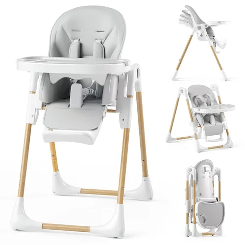 Vista 9 de Kinder King Silla alta plegable para bebés y niños pequeños, asiento Beige