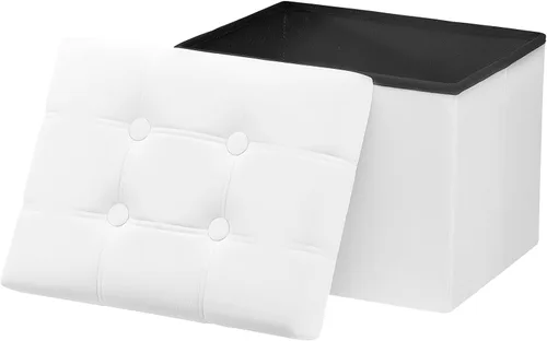 Vista 13 de AmasSmile Otomana de Almacenamiento con Reposapiés, Banco Reposapiés de Terciopelo de 17 pulgadas, Otomana Corta Negra, Pequeña Otomana Plegable