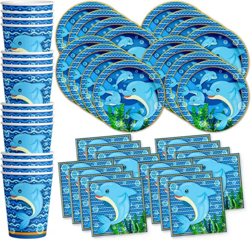 Vista 9 de Noah's Ark - Juego de suministros para fiesta de cumpleaños, platos, servilletas, vasos, vajilla para 16