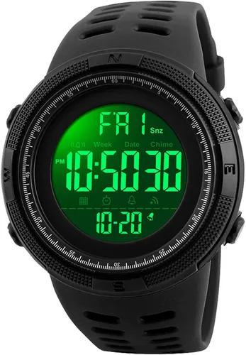 Vista 10 de SKMEI Reloj para hombres, reloj digital redondo deportivo militar con luz LED impermeable, cronómetro, cuenta regresiva, alarmas, fecha, cronógrafo