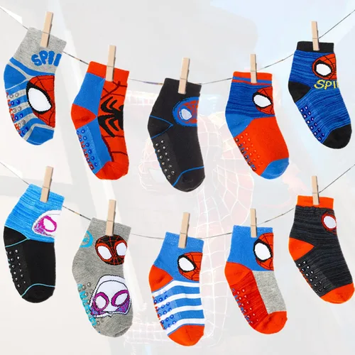 Vista 4 de Marvel Calcetines Spiderman Grip, paquete de 10, niños pequeños, longitud al tobillo, multicolor, S