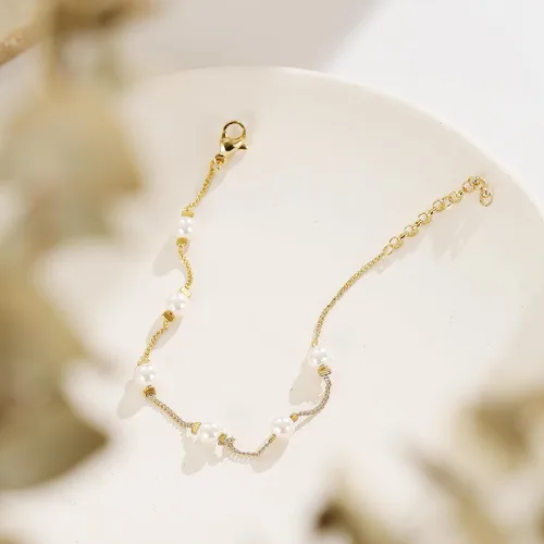 Vista 7 de Collner Pulsera delicada de oro para mujer, chapada en oro de 14 quilates, ligera, pulsera de cadena de espiga de espiga con círculo, dije