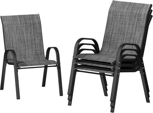 Vista 17 de UDPATIO Juego de 4 sillas de patio, sillas de comedor apilables para exteriores con respaldo alto, silla de tela de textileno transpirable para Negro