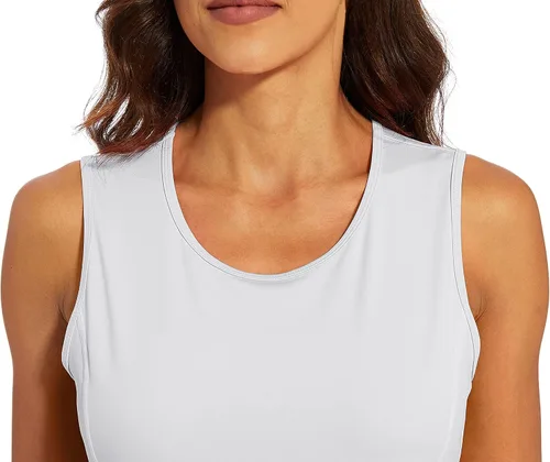 Vista 5 de MAGCOMSEN Camisetas de entrenamiento sin mangas para mujer, de ajuste seco, absorben la humedad, para gimnasio, protección solar