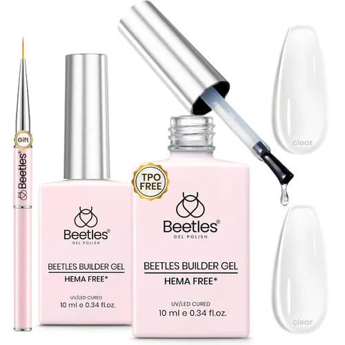 Vista 23 de Beetles - Gel constructor para uñas, 2 unidades de gel transparente 8 en 1 para ápice instantáneo, fortalecimiento y extensión, apto