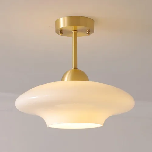 Vista 8 de Lámpara de techo de vidrio blanco moderna de montaje semiempotrado con pantalla de cúpula de globo de leche, luces de techo de mediados de siglo
