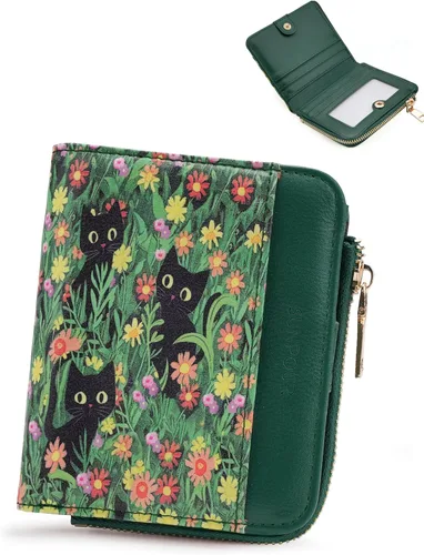 Vista 19 de Billeteras pequeñas y plegables para mujer, mini-cartera RFID para mujer, tarjetero delgado con bolsillo con cremallera para monedas y 2 ventanas