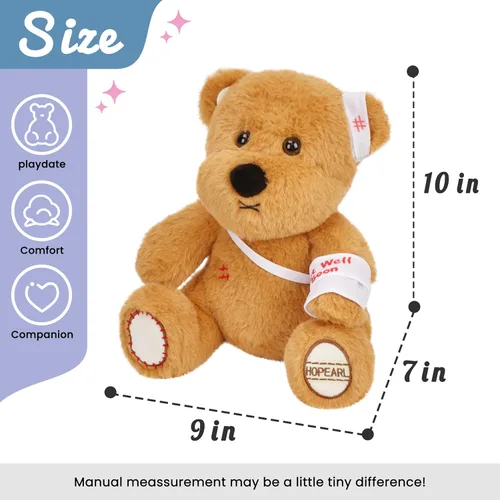Vista 3 de Hopearl Adorable regalo de oso con brazo roto, animal de peluche suave, compañero reconfortante, marrón, 10 pulgadas