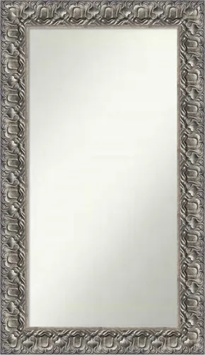Vista 364 de Amanti Art Espejo de baño plateado para sobre fregadero, 26 x 26 pulgadas, espejo cuadrado de níquel pulido, marco de madera tradicional mediano, se