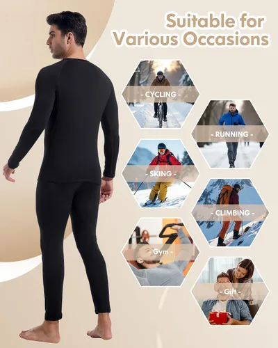 Vista 6 de CL convallaria Ropa interior térmica para hombre, ropa interior larga con forro polar, capa base para clima frío, XS-4XL