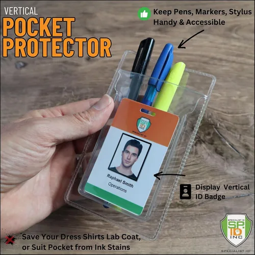 Vista 2 de Protector de bolsillo resistente con soporte vertical para tarjetas de identificación, organizador de bolsillo de plástico transparente
