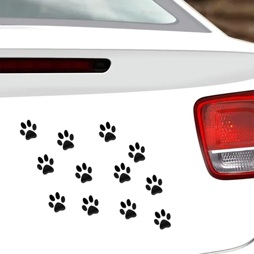Vista 2 de Juego de 12 calcomanías de vinilo con estampado de patas de perro, calcomanías de vinilo para ventana de coche, laptop, motocicleta, camión
