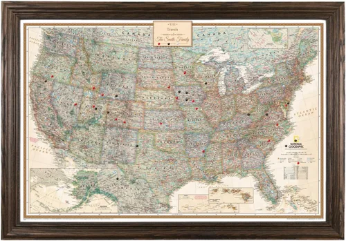 Vista 12 de Póster de lienzo enrollado personalizado con mapa de EE.UU. como arte de pared con chinchetas – Mapa ejecutivo grande de 24" x 36" de EE.UU.