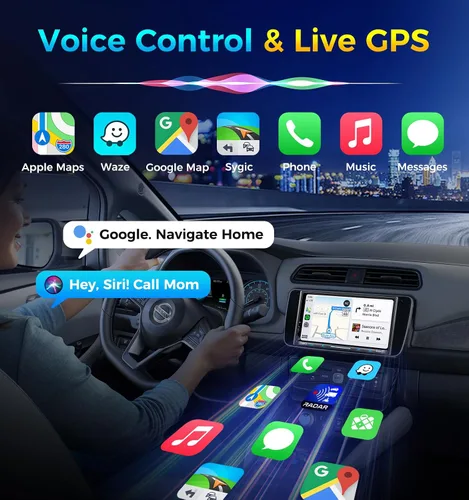 Vista 4 de PLZ estéreo de coche inalámbrico de doble DIN de 7" con pantalla QLED para automóvil, Apple Carplay, Radio, Android Auto, Bluetooth 5.3, Cargador
