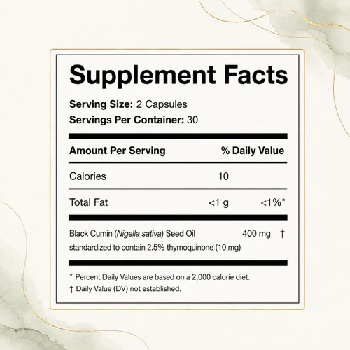 Vista 3 de Black Cumin Seed Oil Supplement, 2.5% Thymoquinone, 60 Capsules